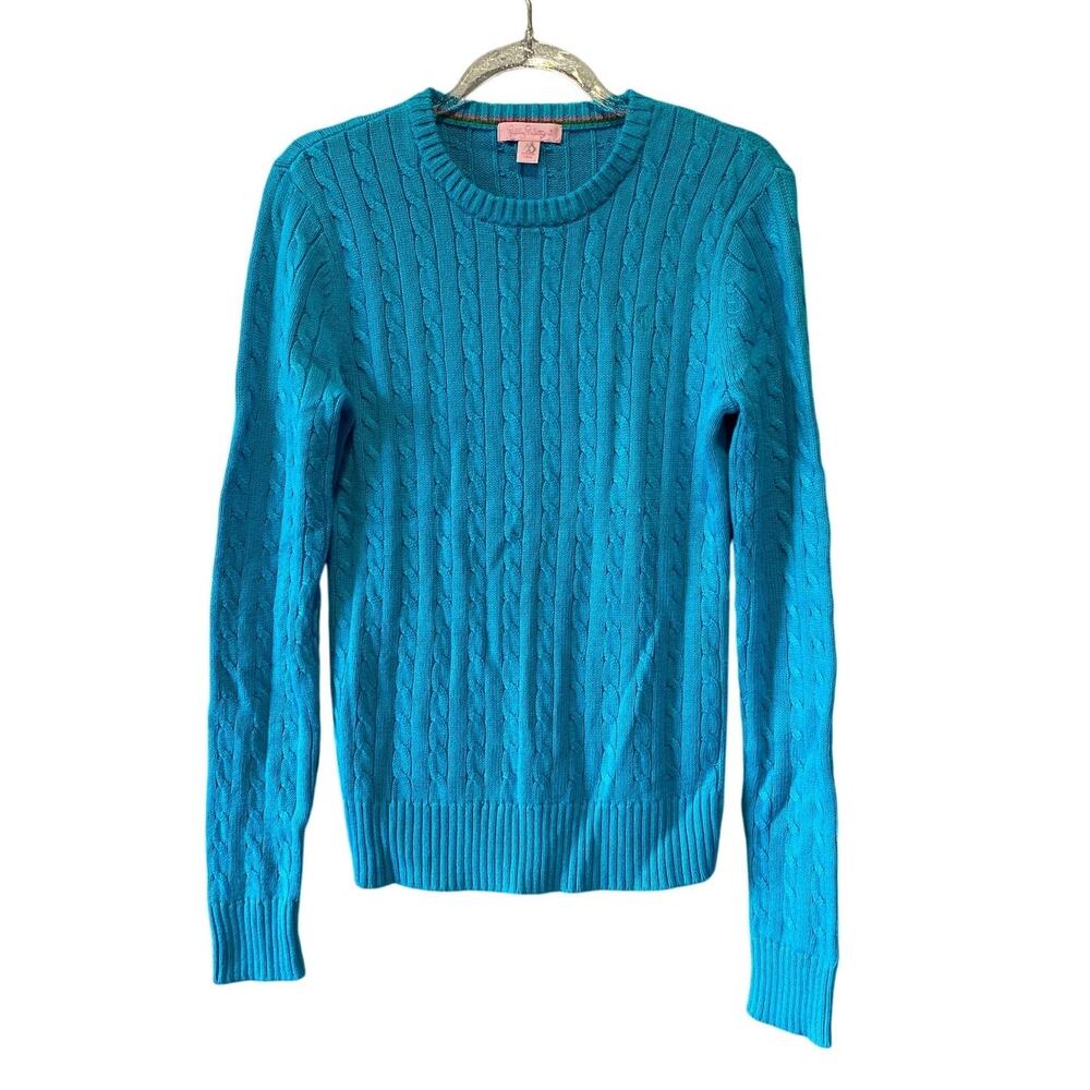 Lilly Pulitzer Blue Cable Knit Crew Neck Sweater XS Preppy Colorful